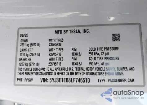 2020 Tesla Model 3 Long Range Dual Motor All-Wheel Drive из США, поврежденный, VIN 5YJ3E1EB8LF746510